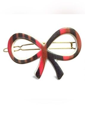 1960’s Vintage Large French Striped Bow Barrette, Wire Clasp ,‎ Deadstock, 2.5”